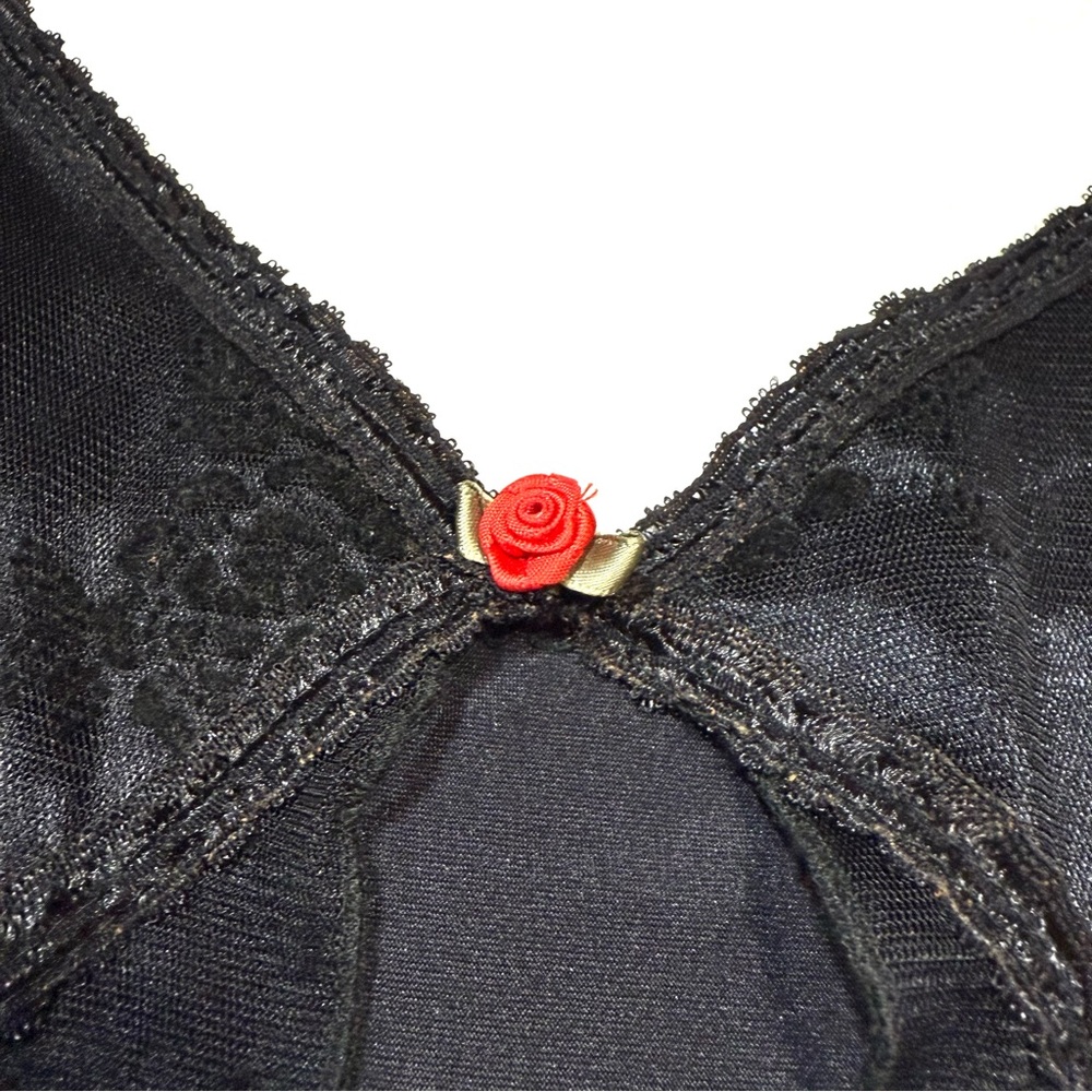 Sheer Black Velvet Floral Lace Slip Maxi Dress Rose Bow Whimsygoth Fairy Grunge - Picture 13 of 15